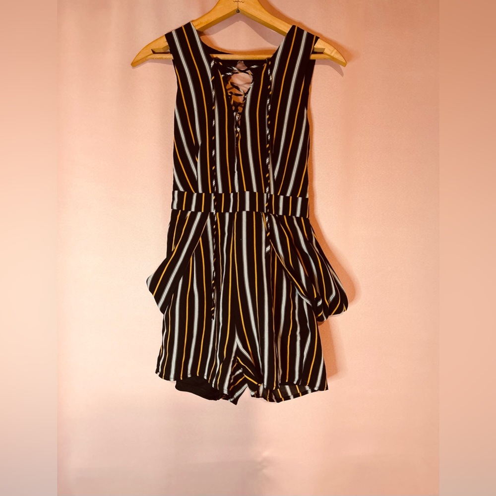 Plunging Stripe Maxi Short Romper - Picture 2 of 3